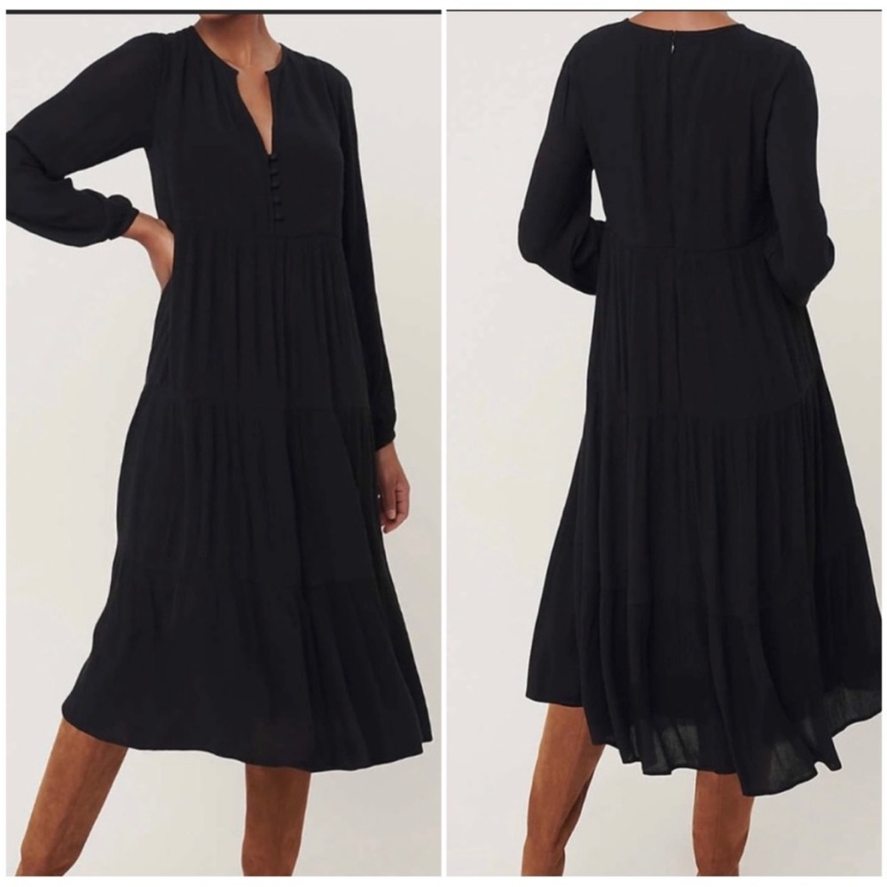 Loft Button Tiered Flowy Midi Dress Long Sleeve Medium - Picture 2 of 7